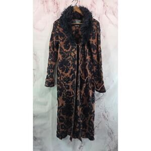 Anthropologie Sweater Womens Small Navy Jacquard Coatigan Cardigan Coat Faux Fur